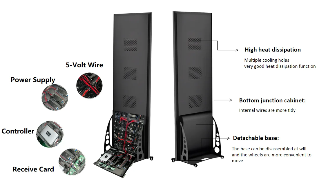 P2 Flooring Standing Move Smart Digital Video Advertising Screen LED Poster Display
